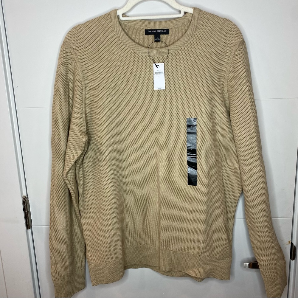 Banana Republic Men's Honeycomb Pullover Sweater Maverick Tan Cotton Knit L